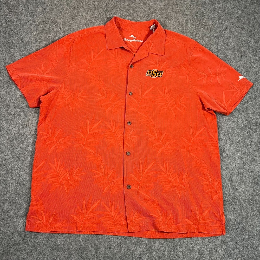 Tommy Bahama Orange Floral OSU Oklahoma State Camp Shirt Men's Size XXL